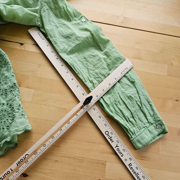 SOPHIE MAX 100% Cotton Eyelet Tunic Light Green Long Sleeve Flowy Lagenlook - Picture 4 of 11